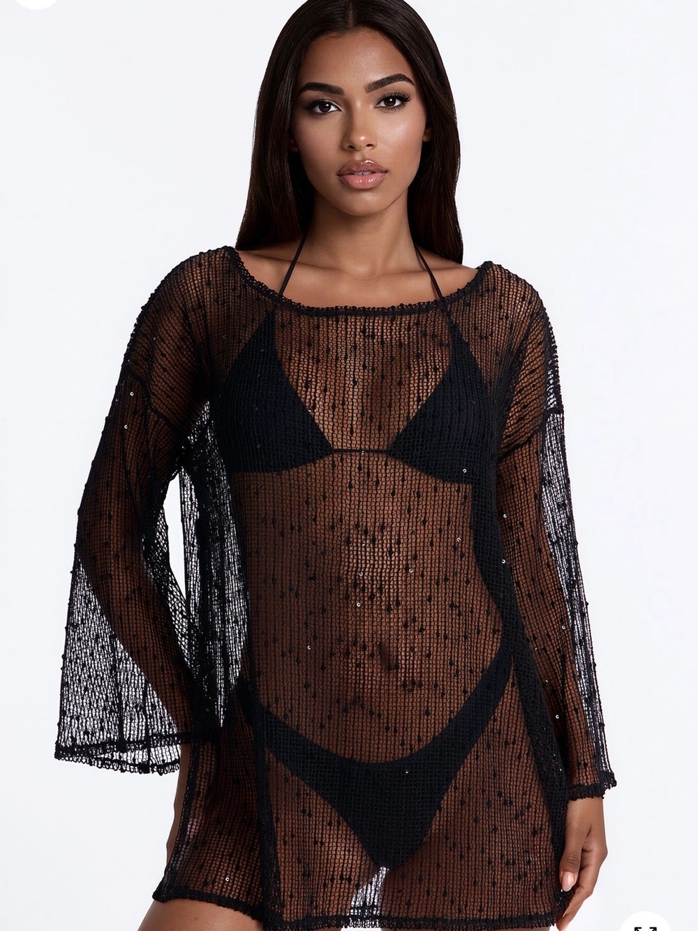Black Sheer Knit Swim Cover-Up Dress - Women Swim